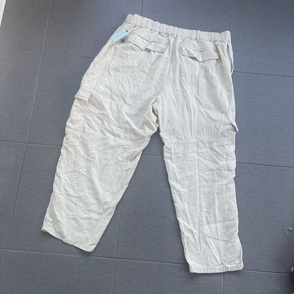 ANTHROPOLOGIE PILCRO Slim Linen Blend Cargo Pants Plus Size 2X Ivory NEW Beach - Picture 7 of 14